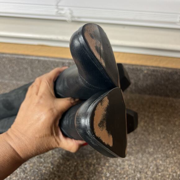 Botalino Women's Size 7.5 M Black Nubuck Leather Mid Calf Boots Pull On Low Heel - Picture 5 of 9